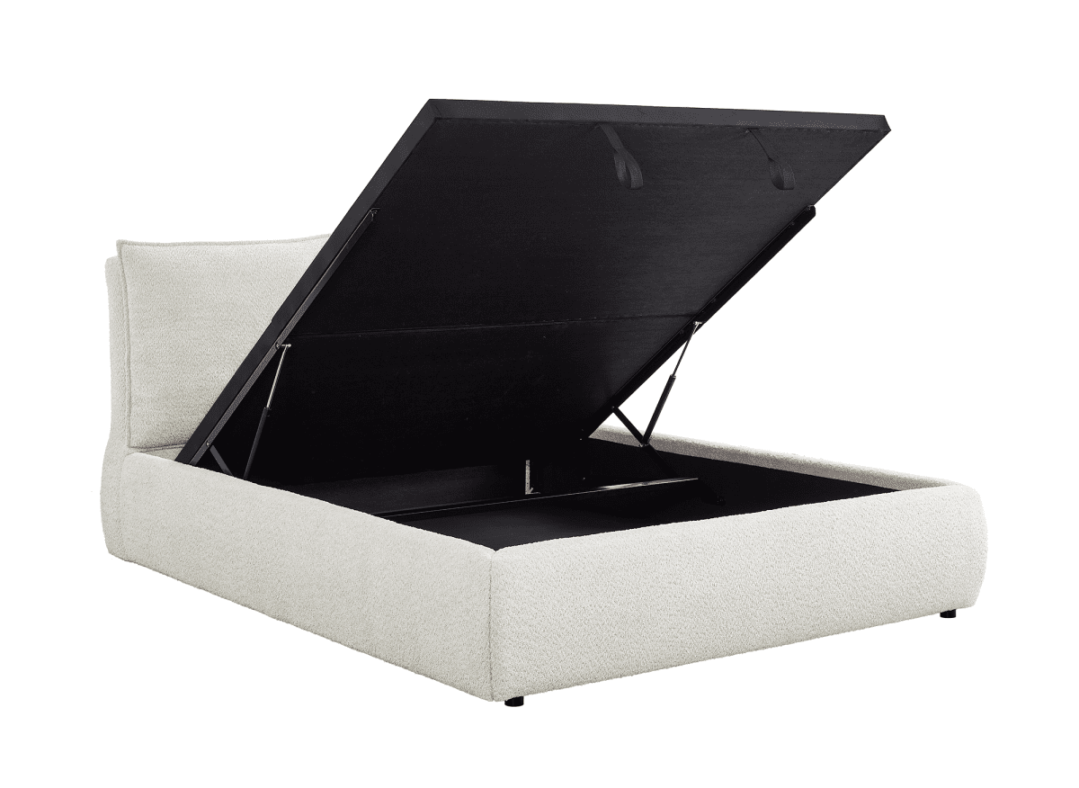 Lit coffre en tissu bouclette beige 180x200 cm MELY - DécoInParis