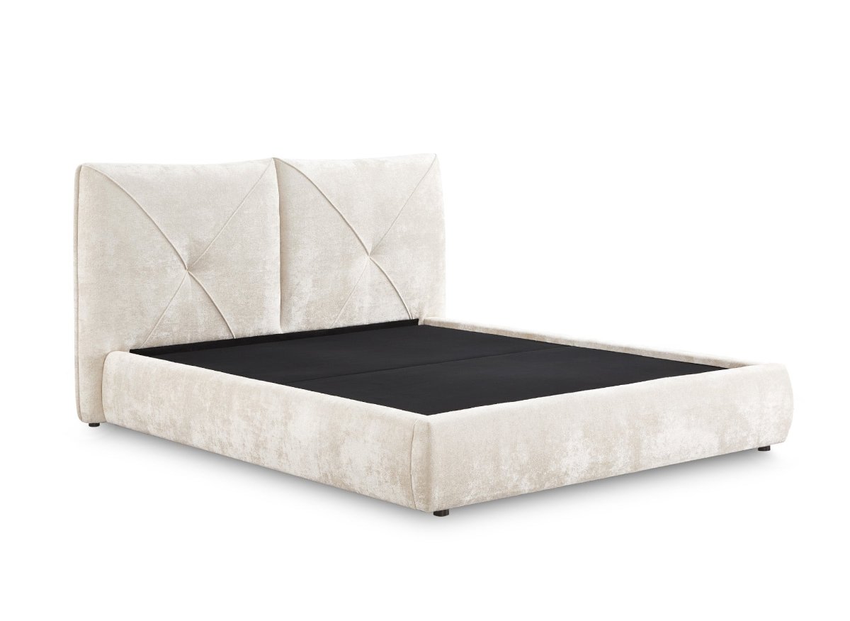 Lit coffre en tissu bouclette doux beige 160x200 cm NOAH - DécoInParis