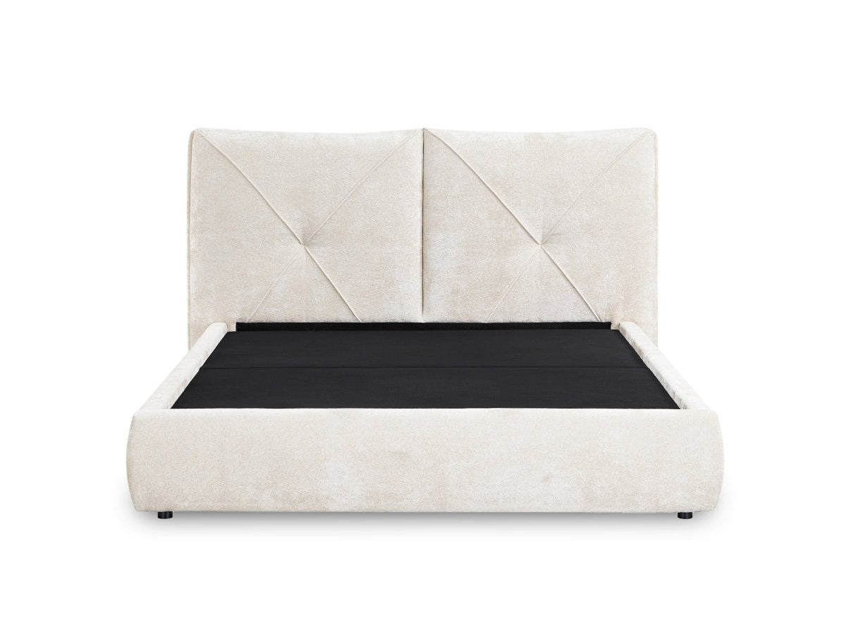 Lit coffre en tissu bouclette doux beige 160x200 cm NOAH - DécoInParis
