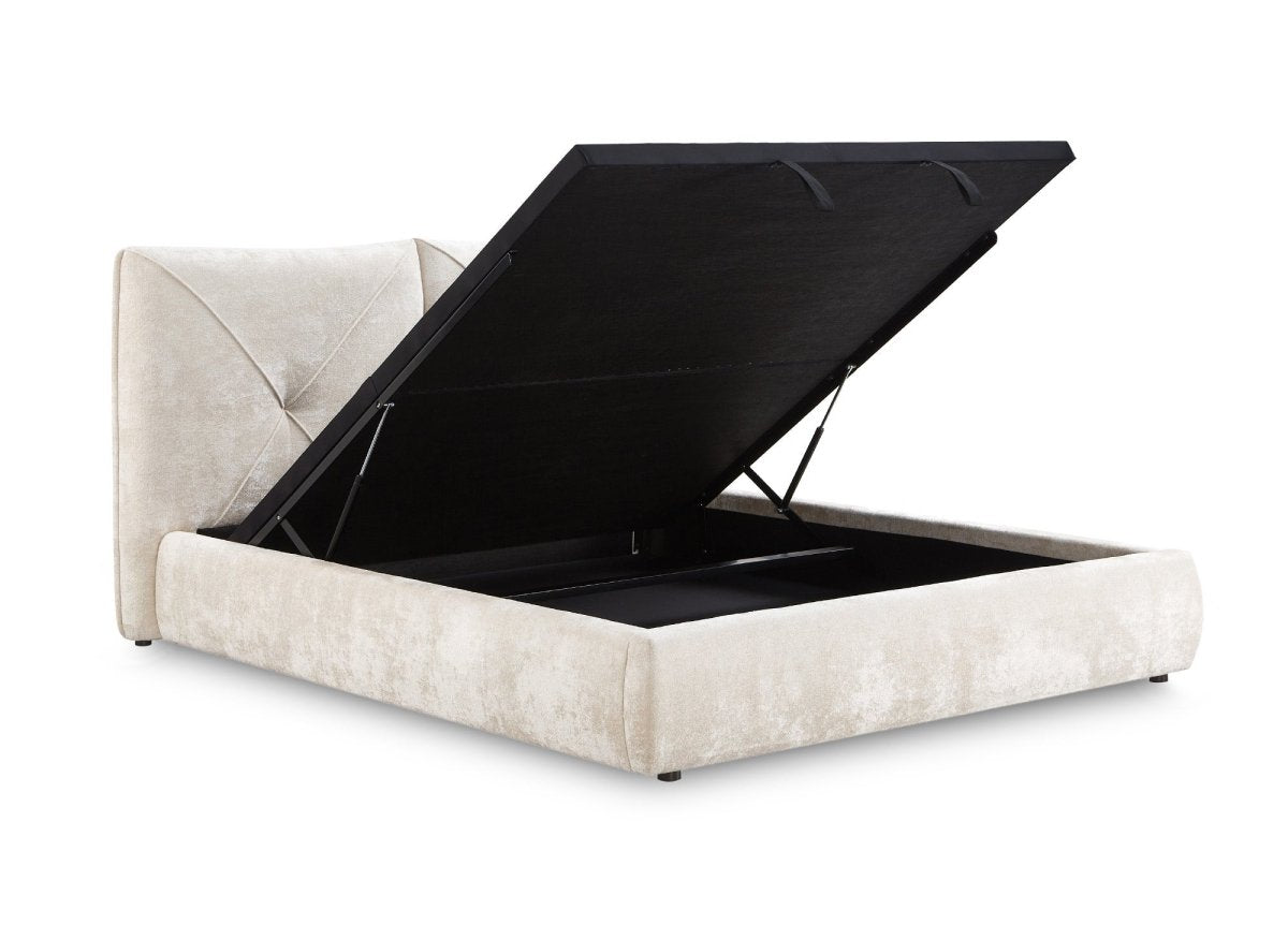 Lit coffre en tissu bouclette doux beige 180x200 cm NOAH - DécoInParis