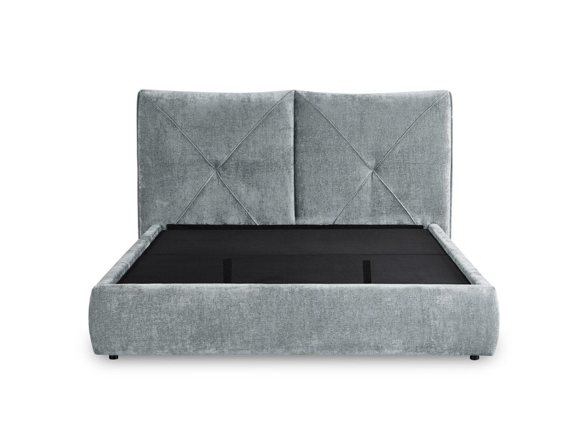 Lit coffre en tissu bouclette doux gris 140x190 cm NOAH - DécoInParis