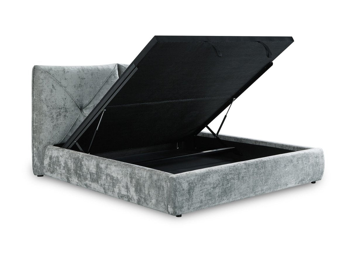 Lit coffre en tissu bouclette doux gris 180x200 cm NOAH - DécoInParis