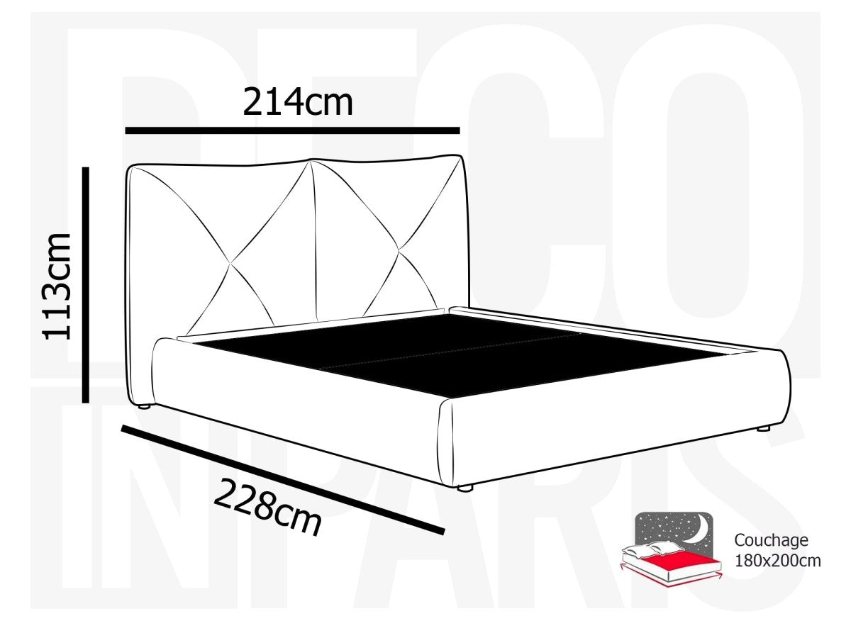 Lit coffre en tissu bouclette doux gris 180x200 cm NOAH - DécoInParis