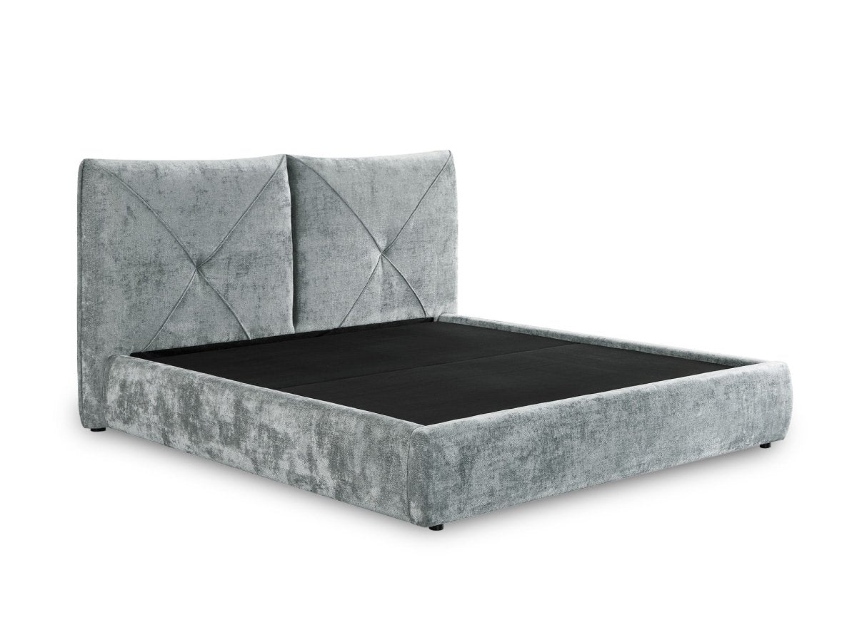 Lit coffre en tissu bouclette doux gris 180x200 cm NOAH - DécoInParis