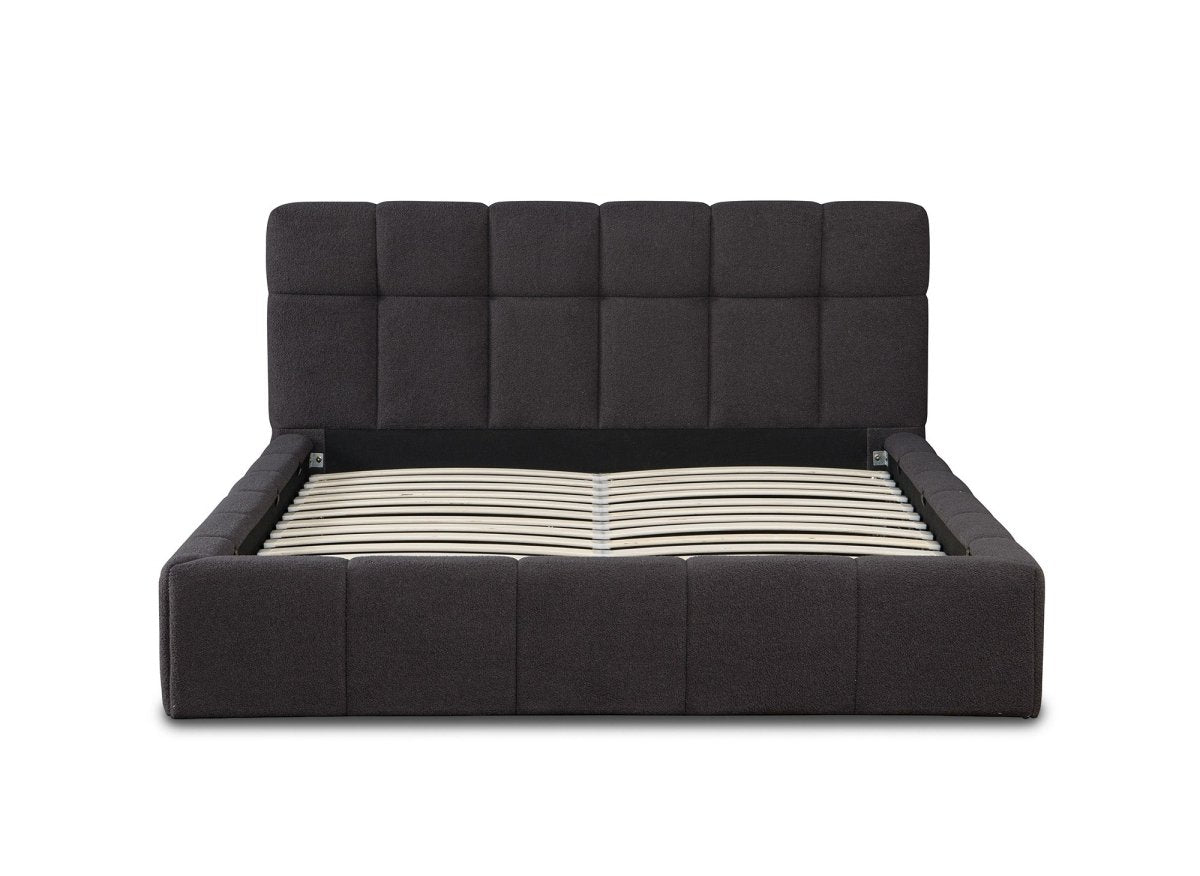 Lit coffre en tissu bouclette gris 140x190 cm MILIE - DécoInParis