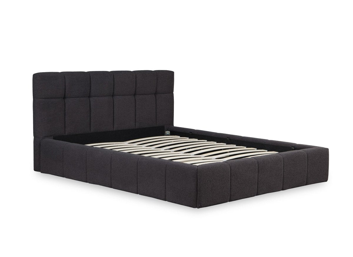 Lit coffre en tissu bouclette gris 180x200 cm MILIE - DécoInParis