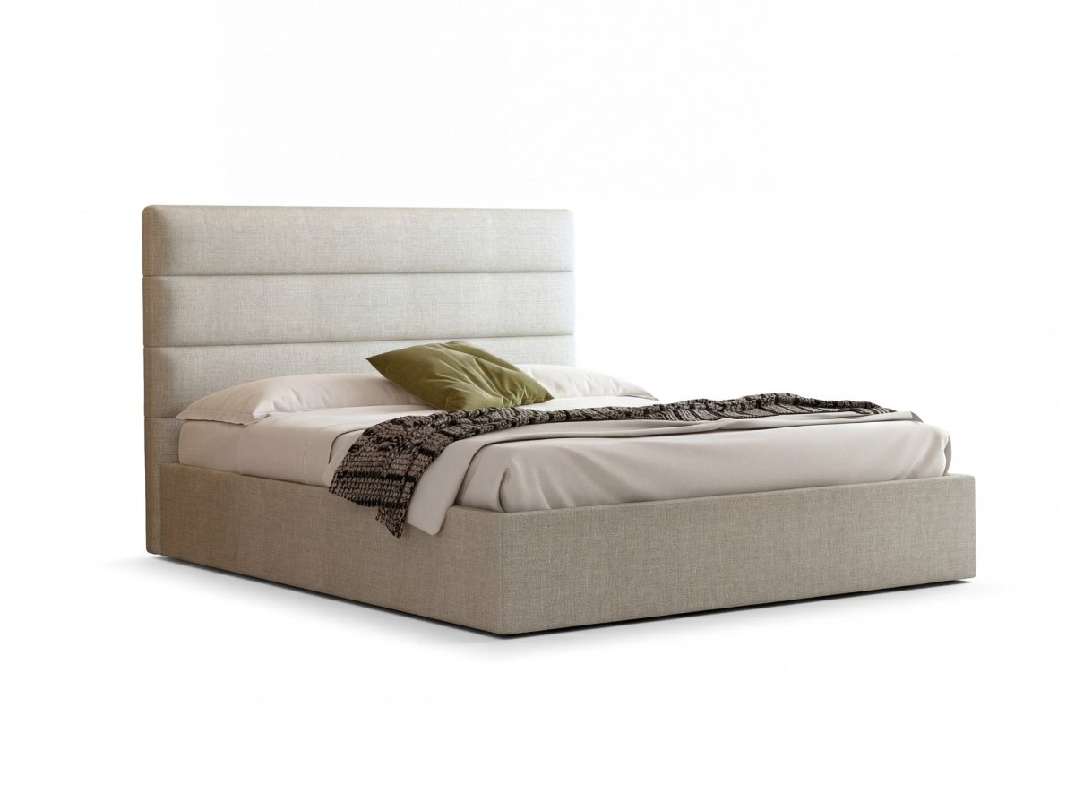 Lit coffre en tissu lin beige 180 x 200 cm SHANNA - DécoInParis