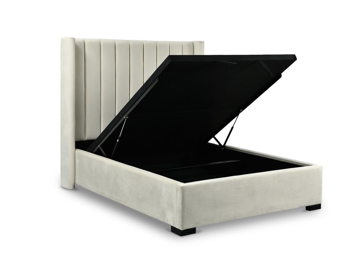 Lit coffre en velours beige 140x190 cm ALENA - DécoInParis