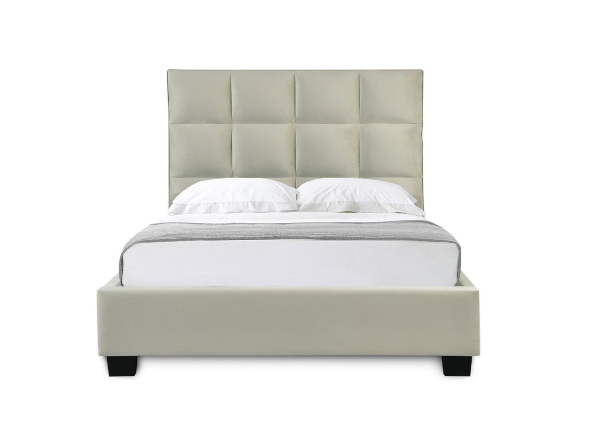 Lit coffre en velours beige design CAROLINE 140 x 190 cm - DécoInParis