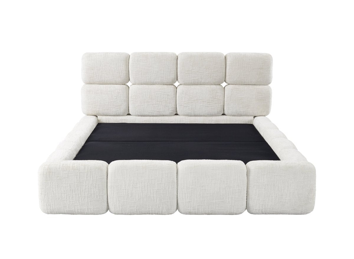 Lit coffre en velours chiné beige 140x190 cm BUBBLE - DécoInParis