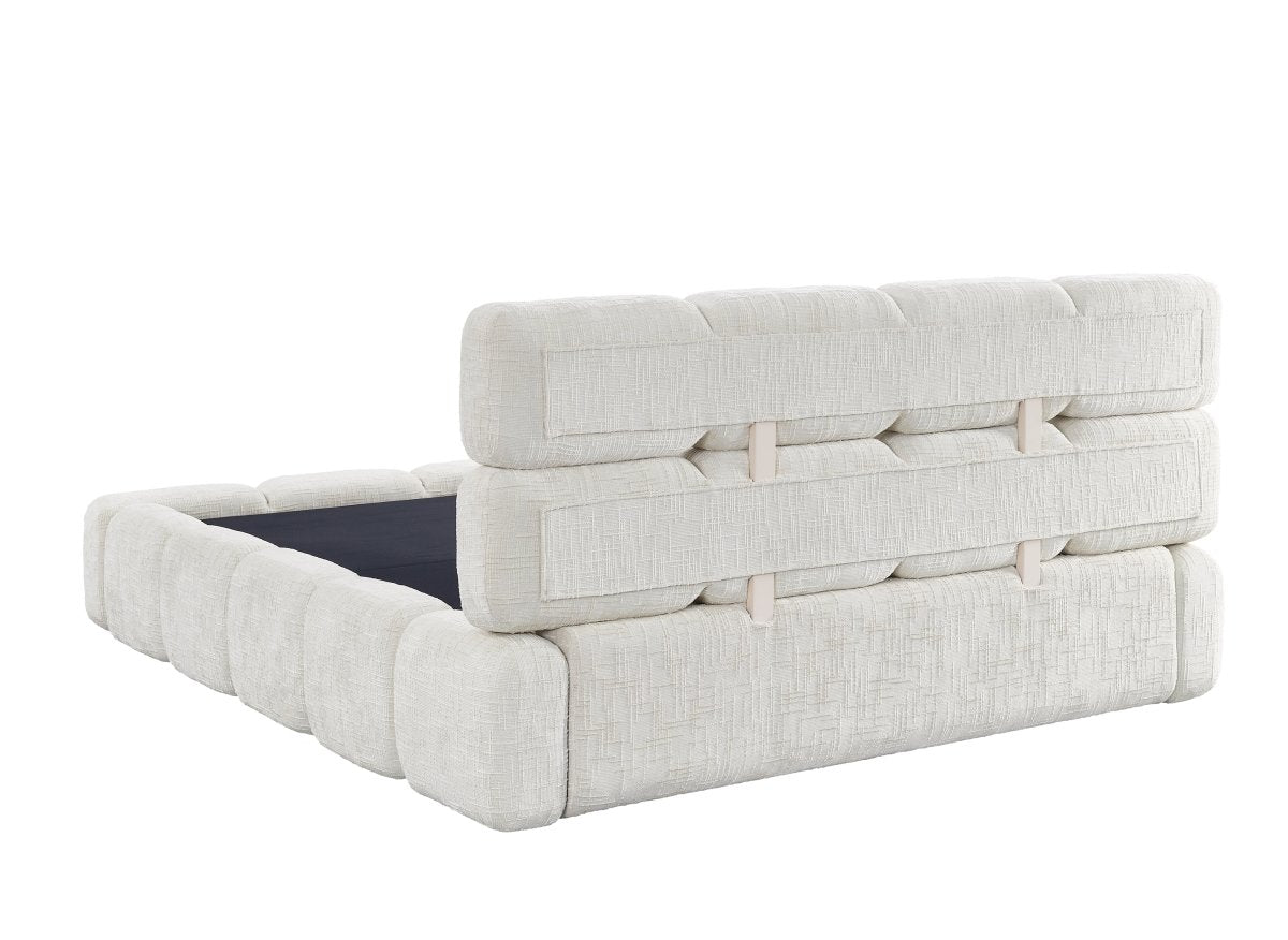 Lit coffre en velours chiné beige 140x190 cm BUBBLE - DécoInParis