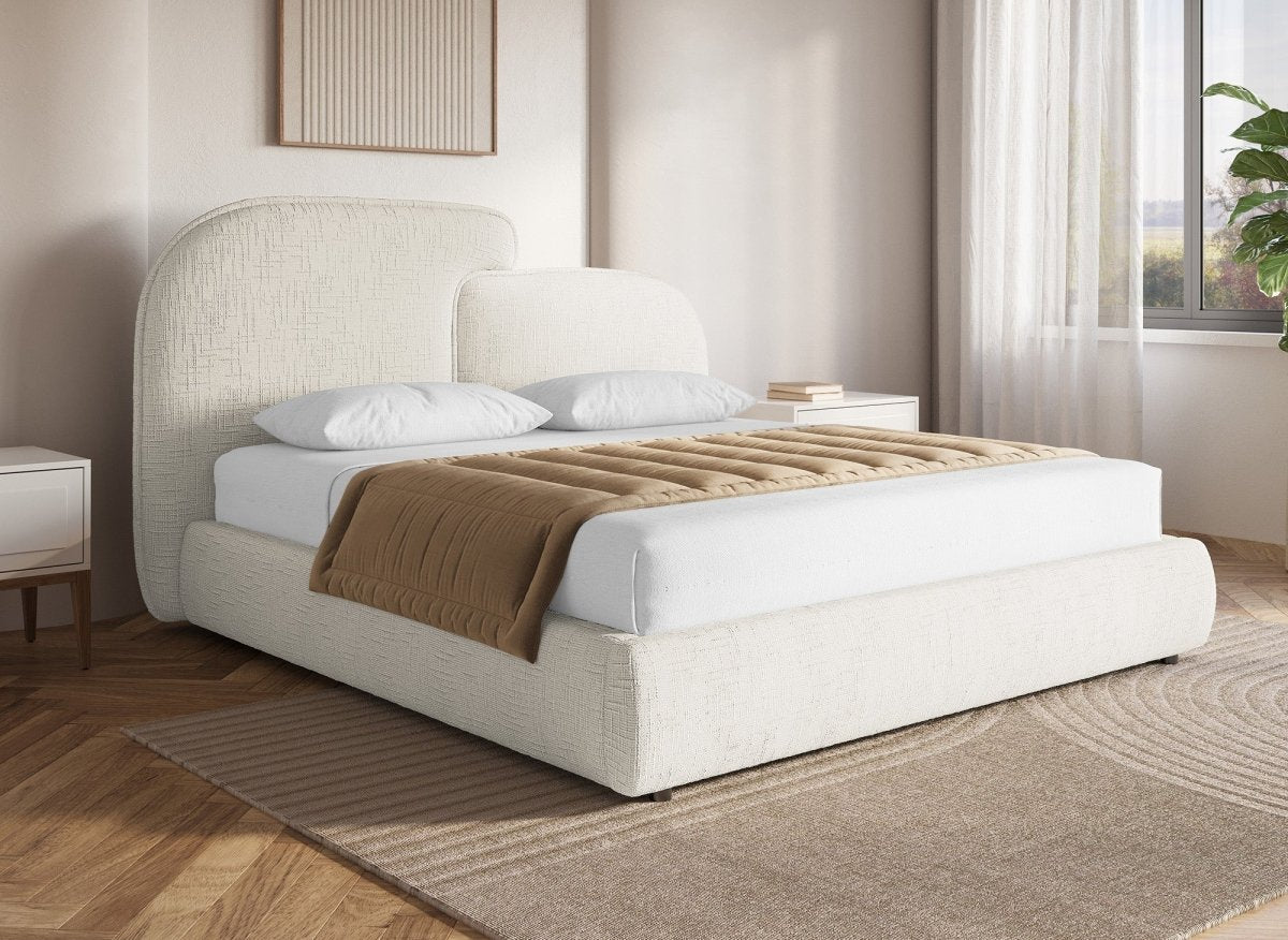 Lit coffre en velours chiné beige 160x200 cm MILENA - DécoInParis