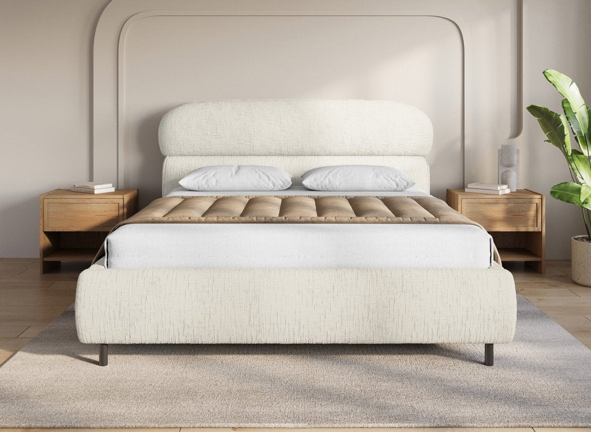 Lit coffre en velours chiné beige 180x200cm MELO - DécoInParis