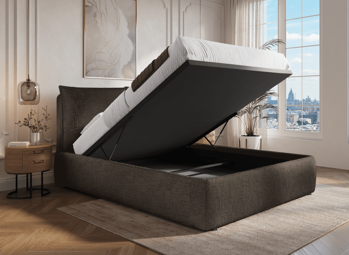 Lit coffre en velours chiné marron 180x200 cm MELY - DécoInParis