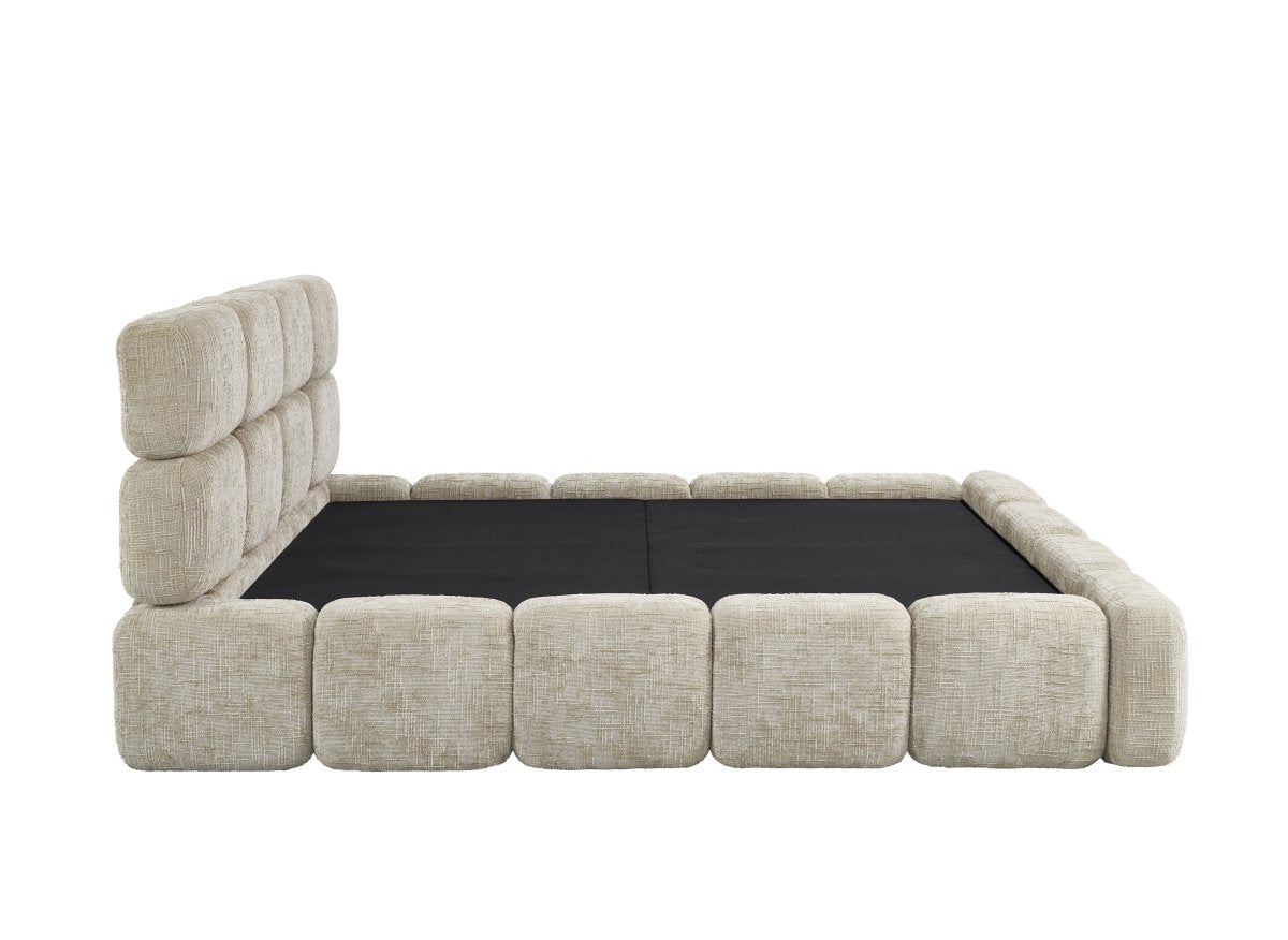 Lit coffre en velours chiné taupe 140x190 cm BUBBLE - DécoInParis