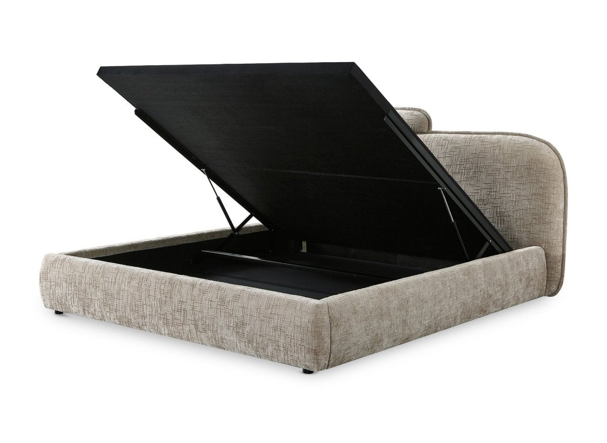 Lit coffre en velours chiné taupe 160x200 cm MILENA - DécoInParis