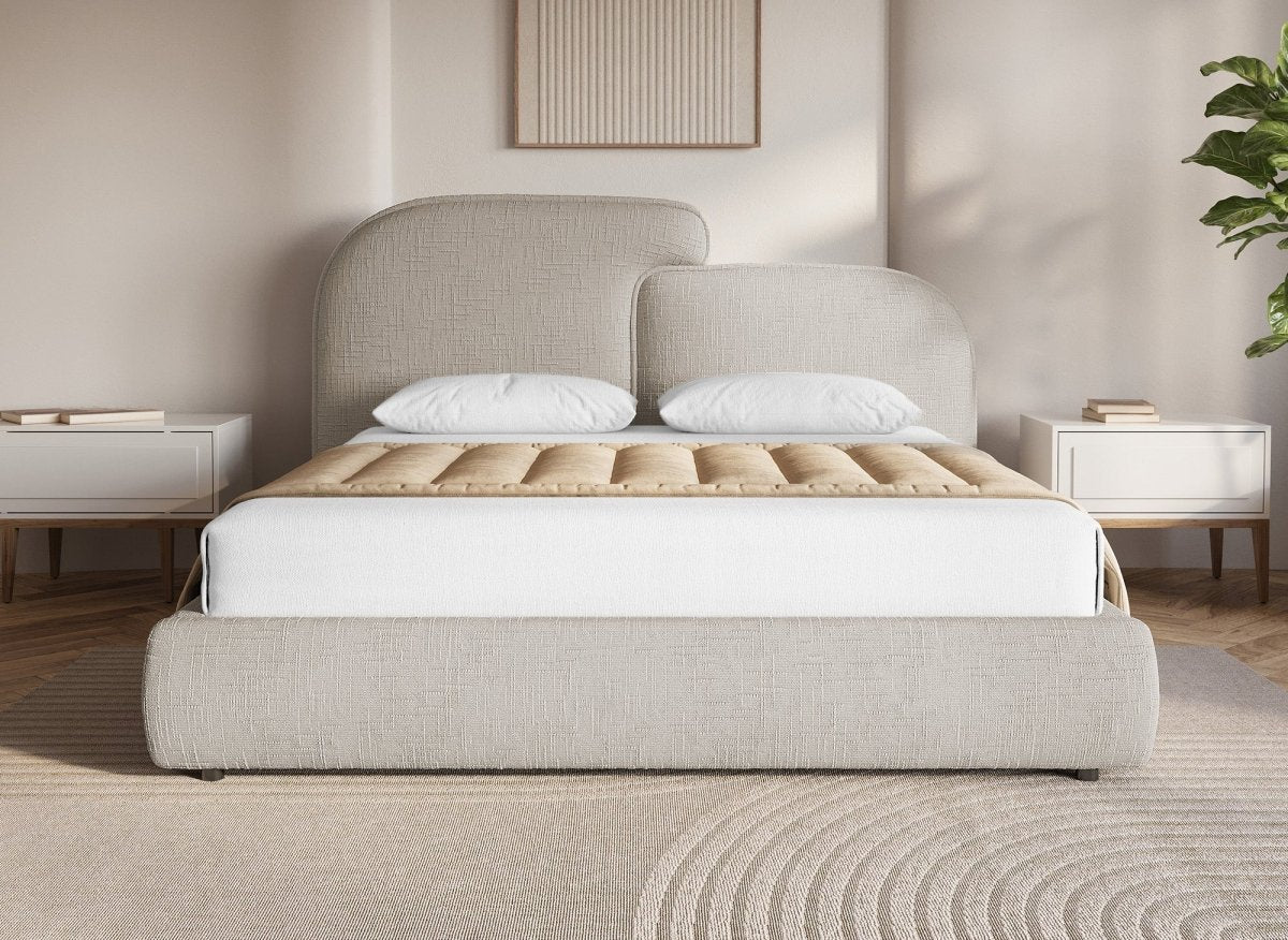 Lit coffre en velours chiné taupe 160x200 cm MILENA - DécoInParis