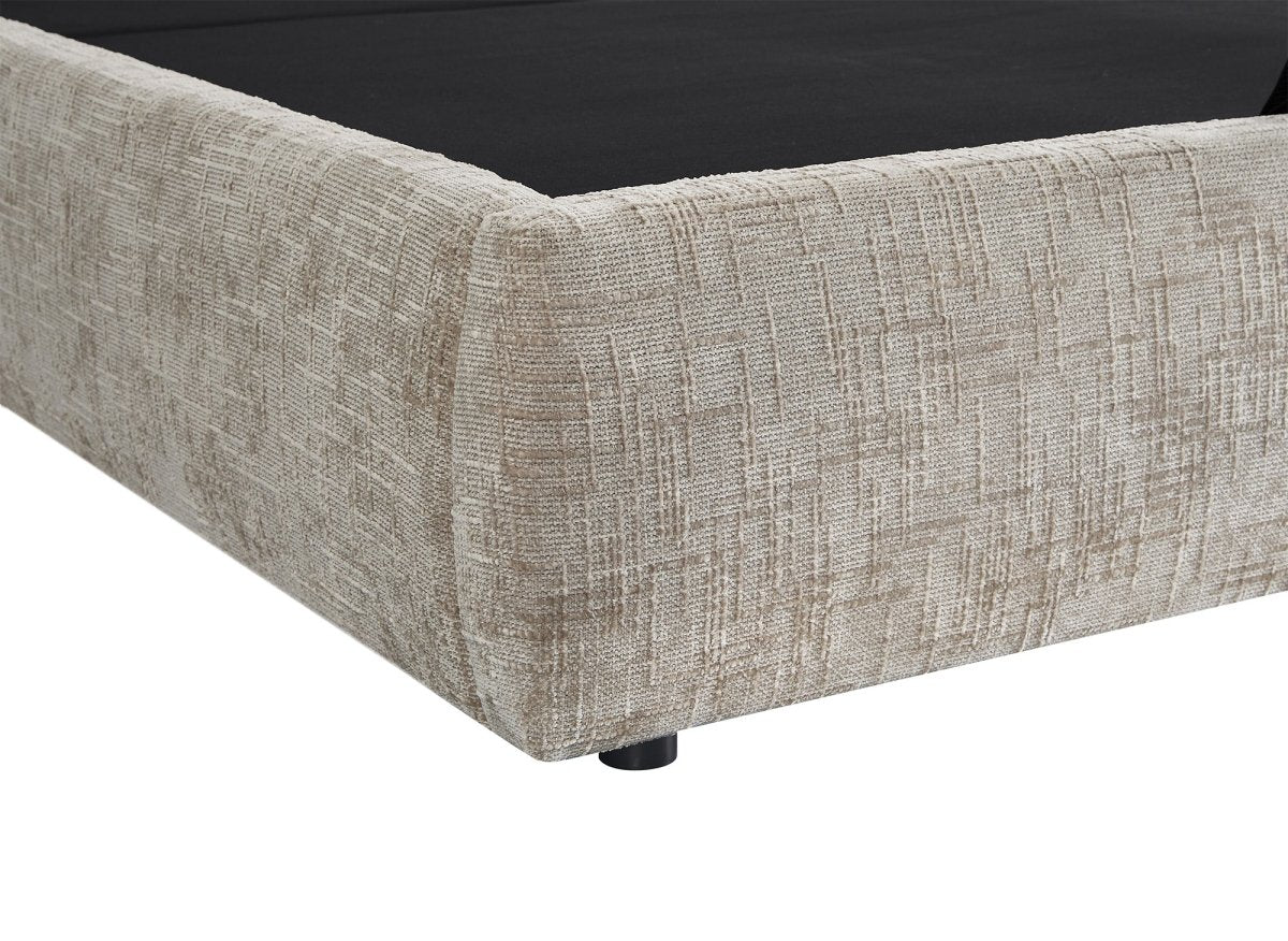 Lit coffre en velours chiné taupe 180x200 cm MILENA - DécoInParis