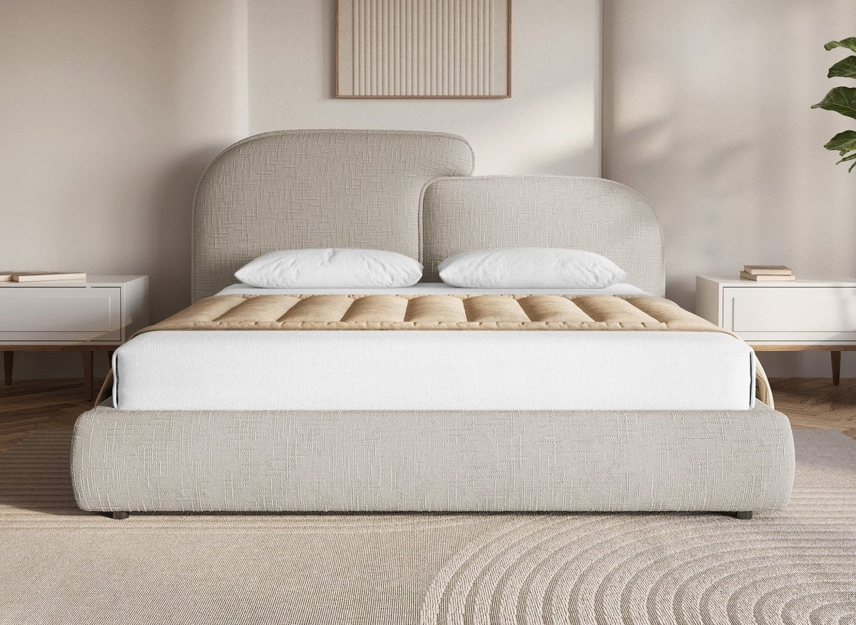 Lit coffre en velours chiné taupe 180x200 cm MILENA - DécoInParis