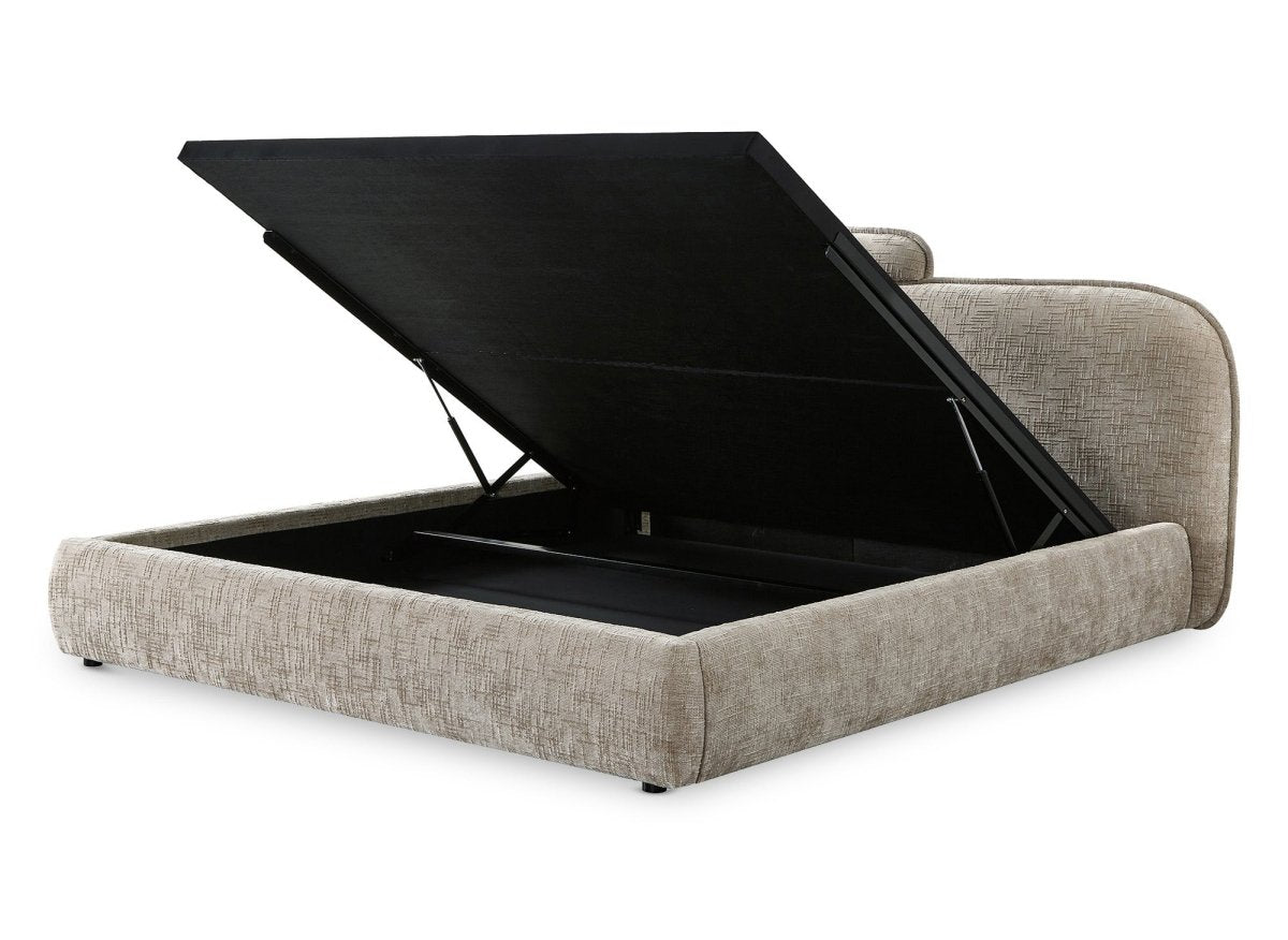 Lit coffre en velours chiné taupe 180x200 cm MILENA - DécoInParis