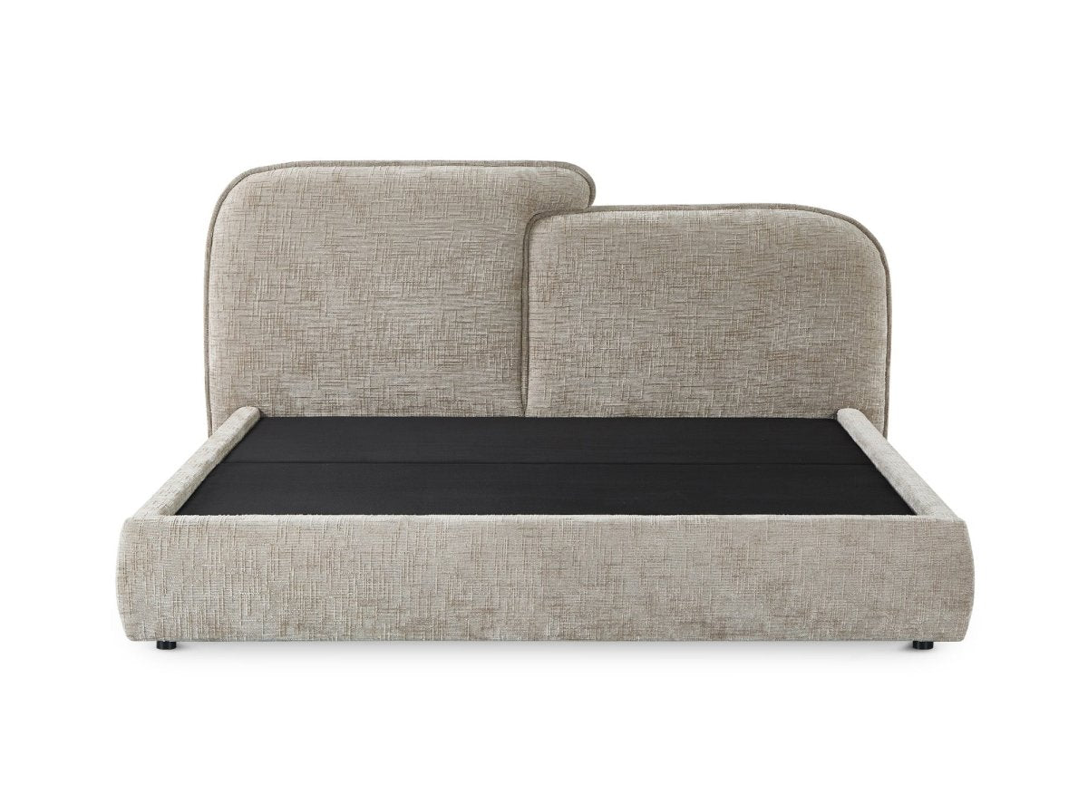 Lit coffre en velours chiné taupe 180x200 cm MILENA - DécoInParis