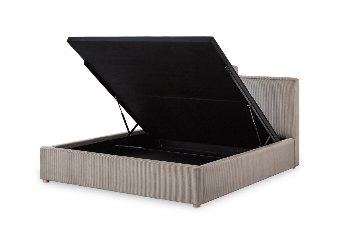 Lit coffre en velours côtelé taupe 140x190 cm ZELIA - DécoInParis