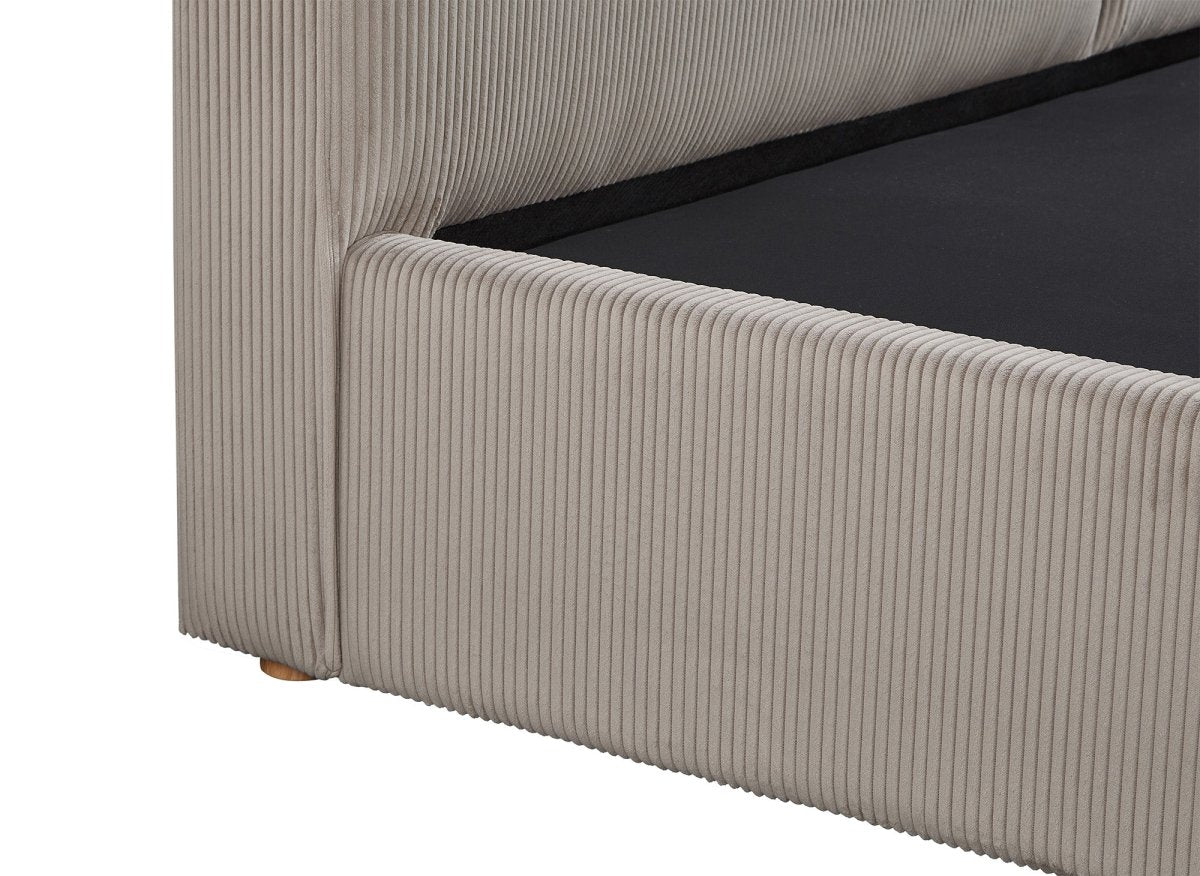 Lit coffre en velours côtelé taupe 160x200 cm ZELIA - DécoInParis