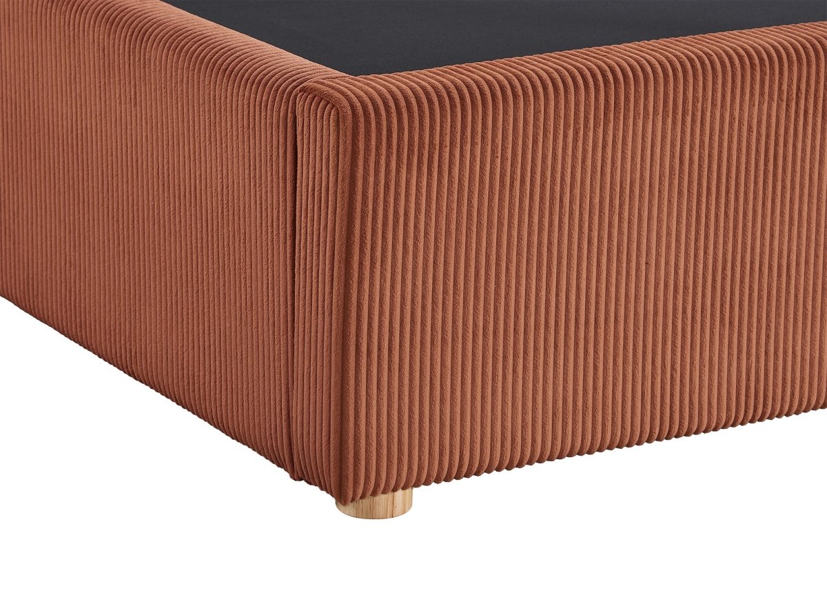 Lit coffre en velours côtelé terracotta 160x200 cm ZELIA - DécoInParis