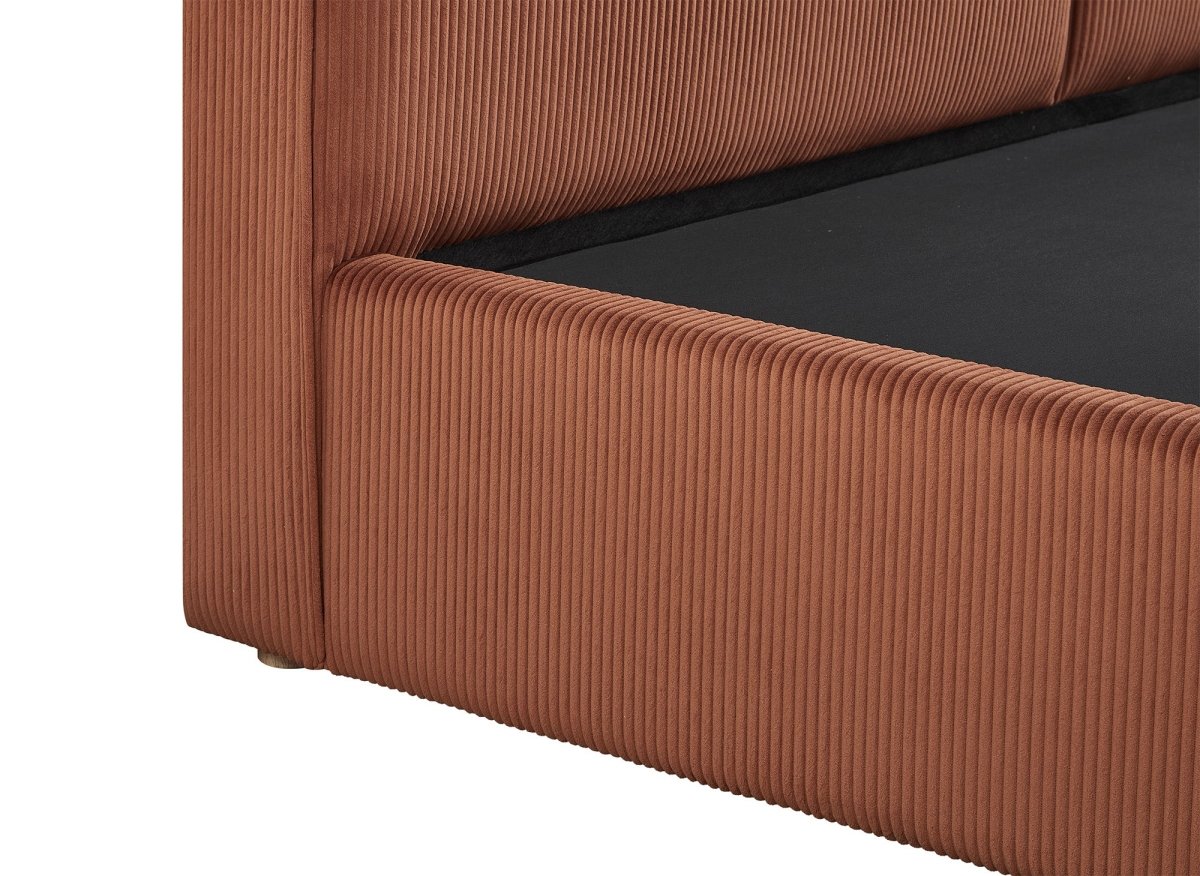 Lit coffre en velours côtelé terracotta 160x200 cm ZELIA - DécoInParis