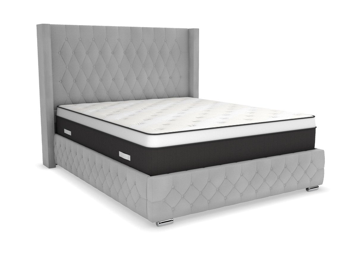 Lit coffre en velours gris 140X190 cm PERLA - DécoInParis