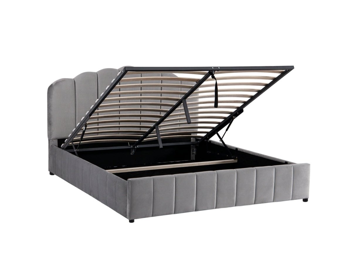 Lit coffre en velours gris 180x200 cm ELVIRA - DécoInParis