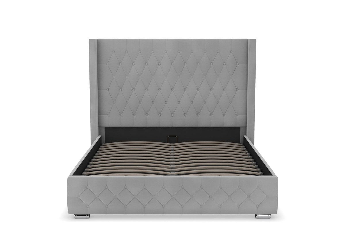 Lit coffre en velours gris 180X200 cm PERLA - DécoInParis