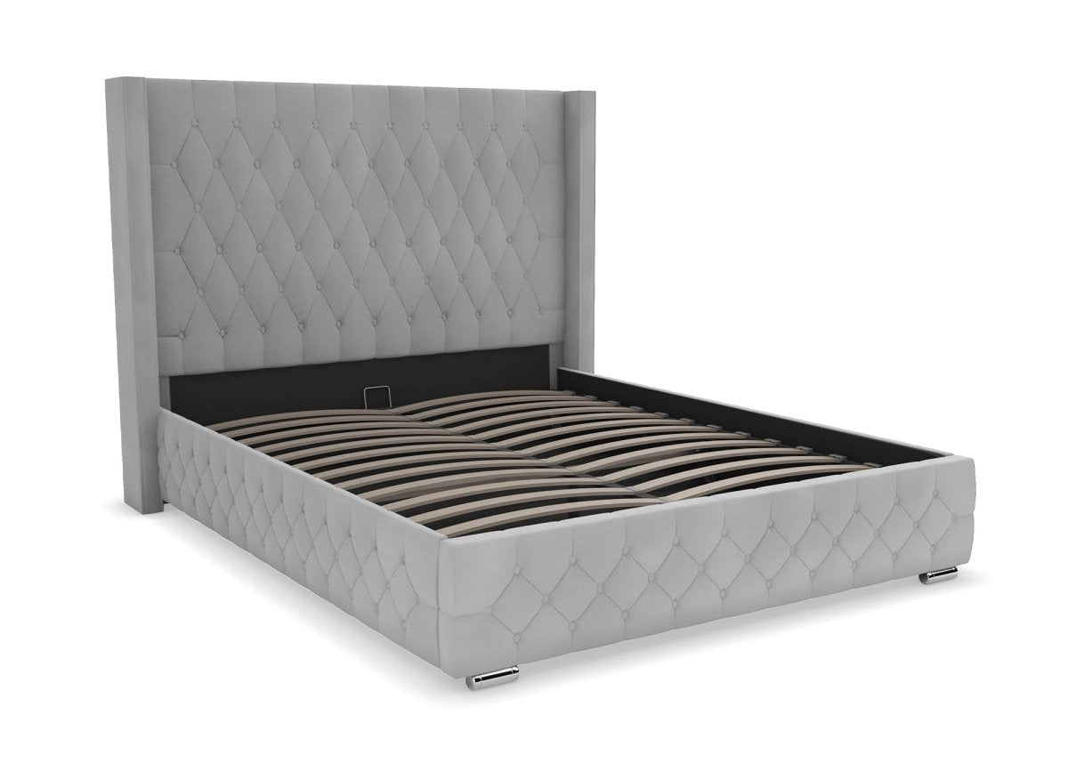 Lit coffre en velours gris 180X200 cm PERLA - DécoInParis