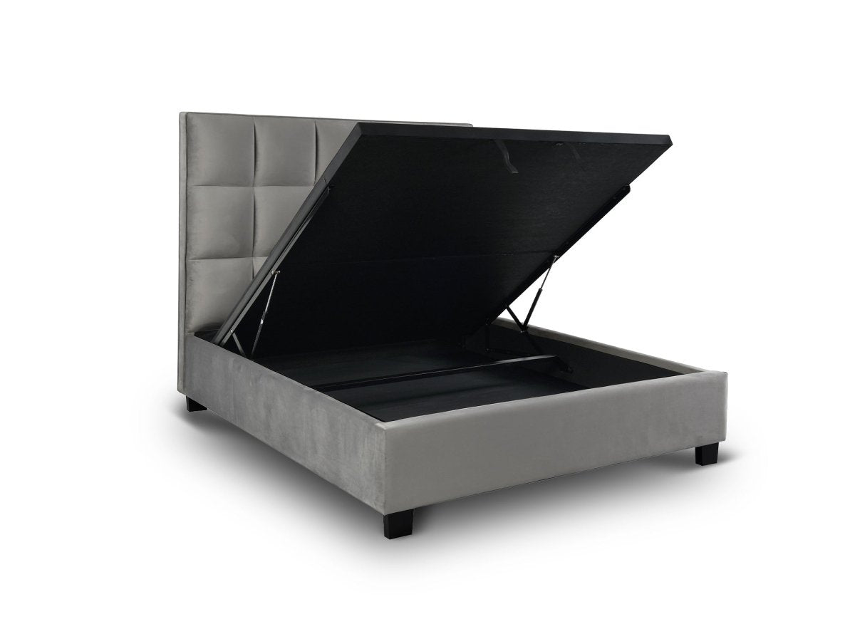 Lit coffre en velours gris design CAROLINE 180 x 200 cm - DécoInParis