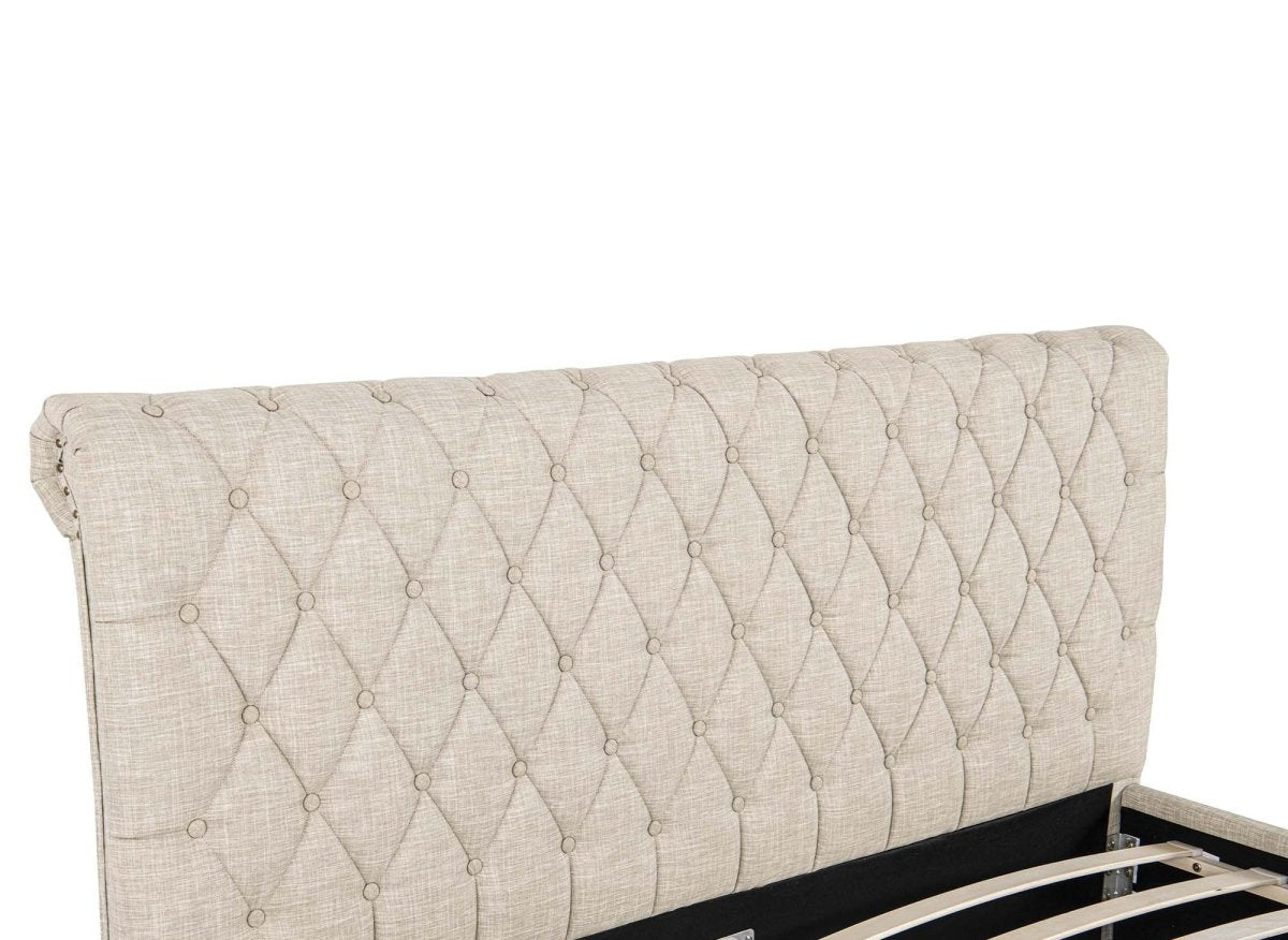 Lit double avec 4 tiroirs en lin beige 180x200 cm LEANDRE - DécoInParis