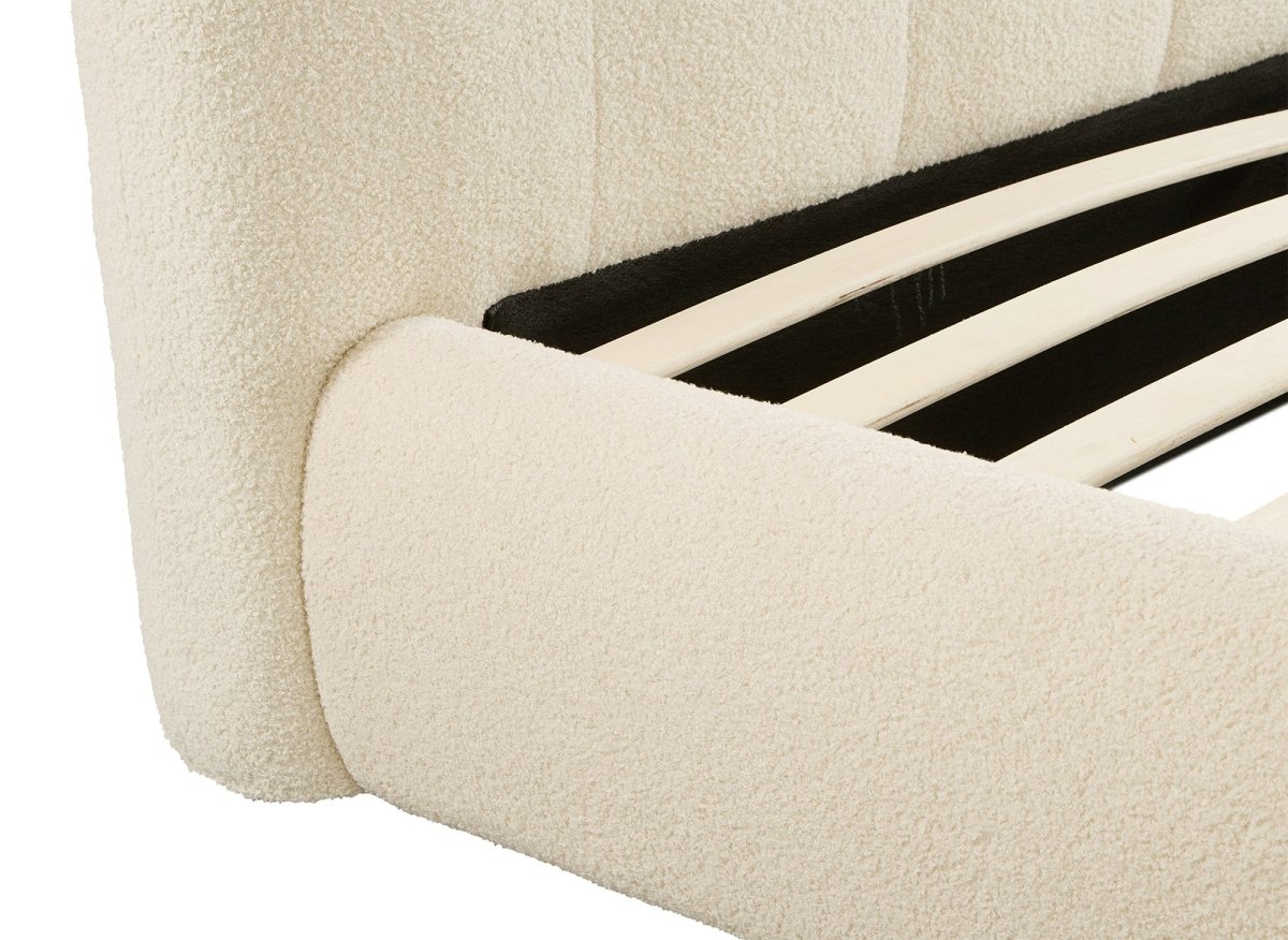 Lit double en tissu bouclette beige 140x190cm BISCUIT - DécoInParis