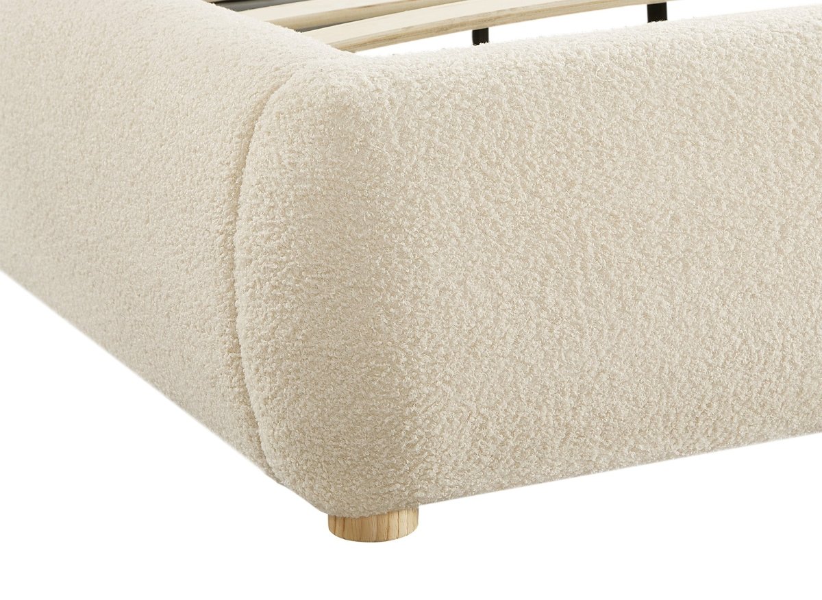 Lit double en tissu bouclette beige 140x190cm BISCUIT - DécoInParis