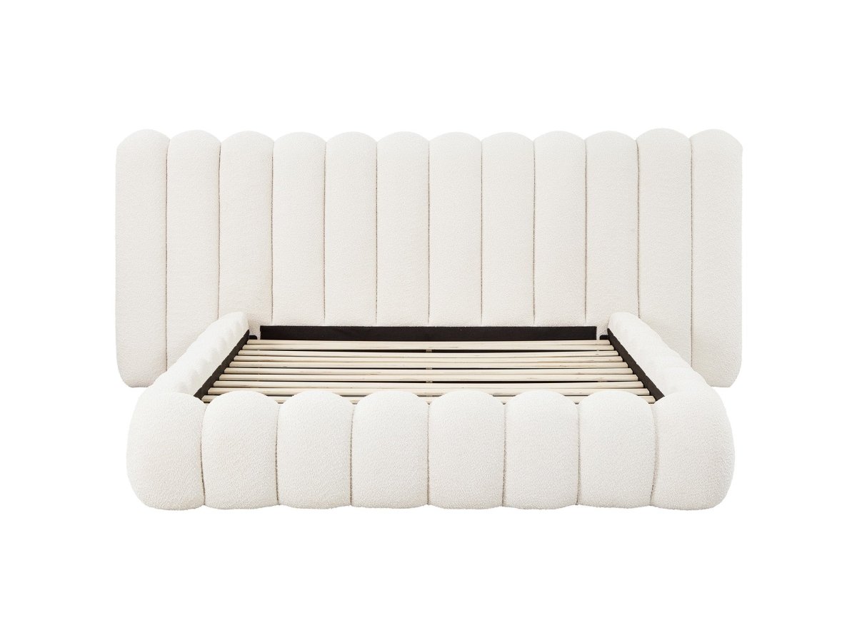 Lit double en tissu bouclette beige 160x200 cm GRETA - DécoInParis