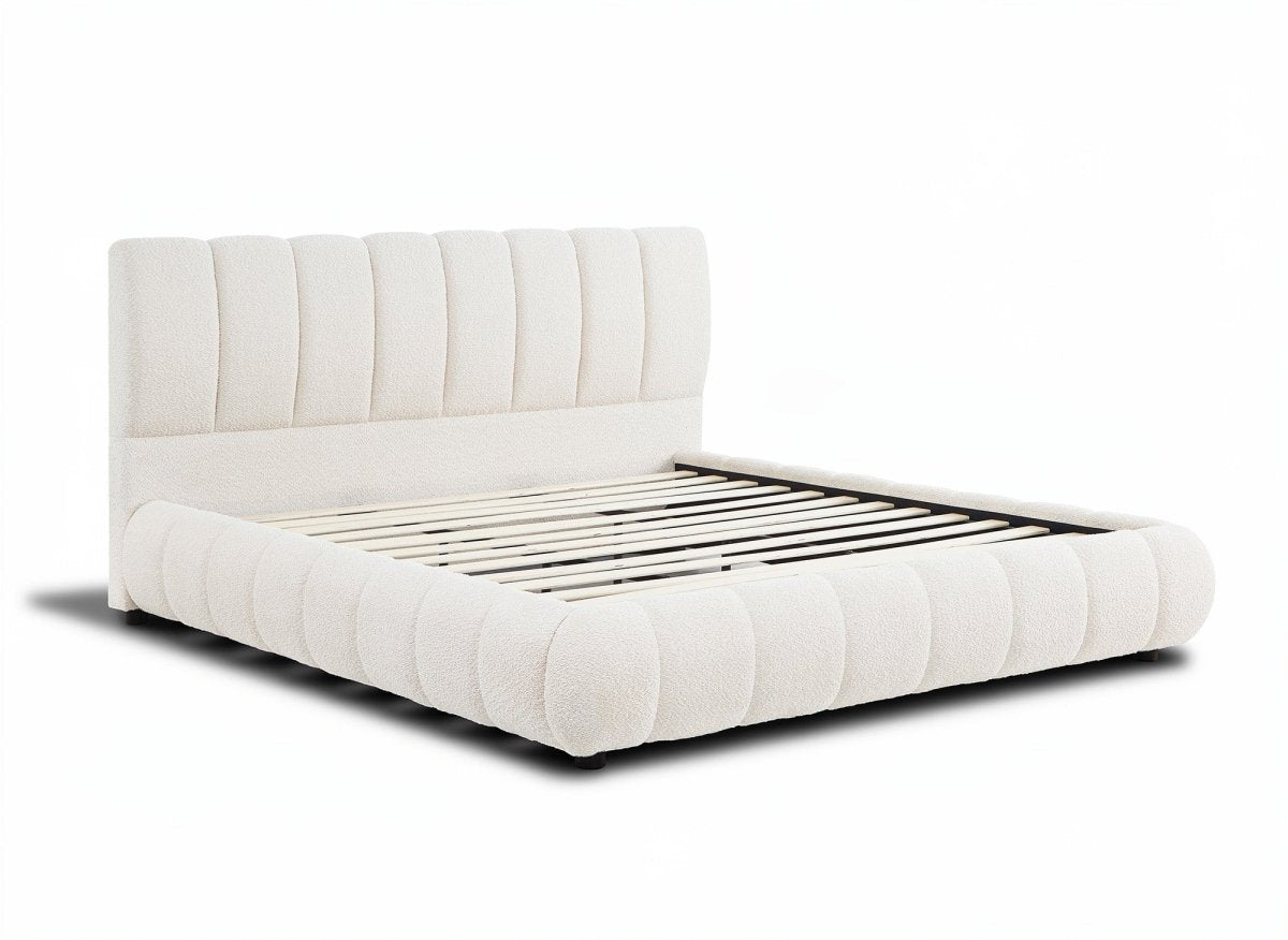 Lit double en tissu bouclette beige 180x200 cm RILEY - DécoInParis
