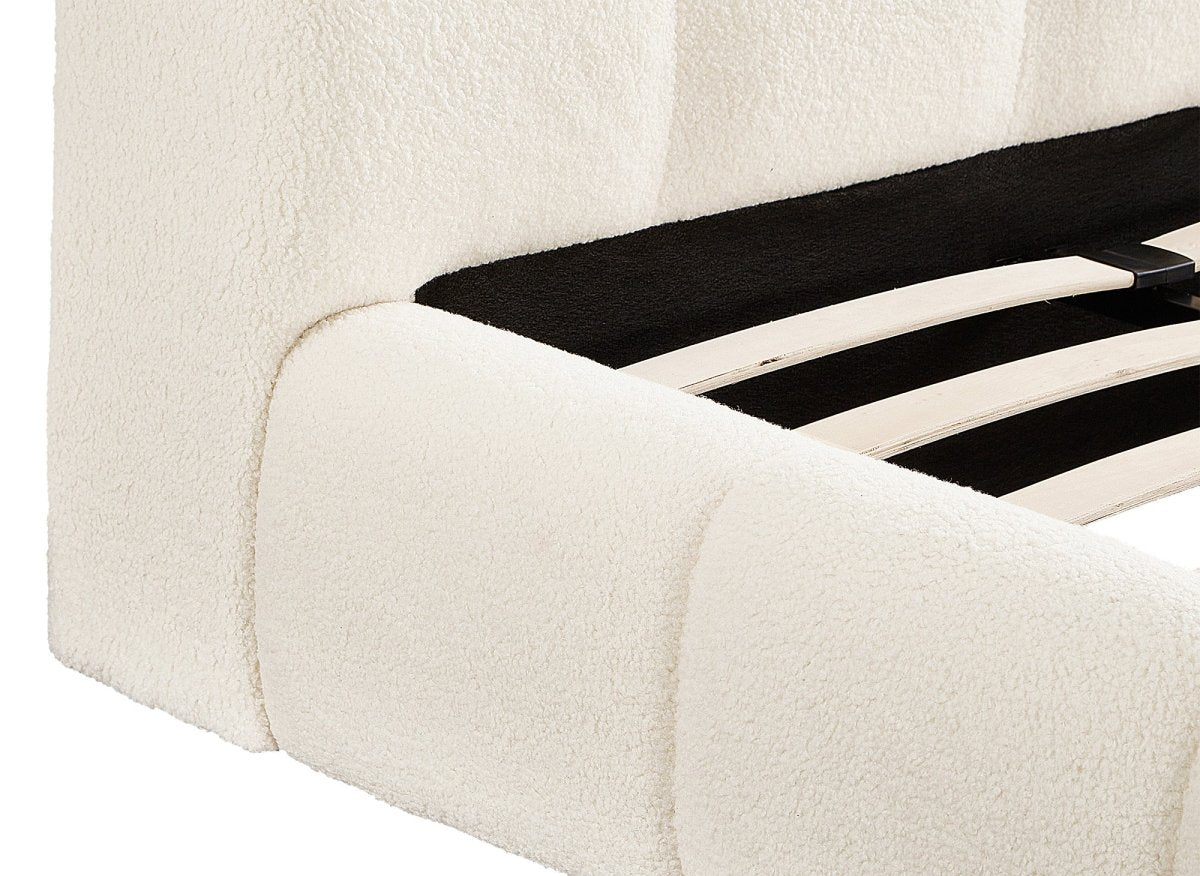 Lit double en tissu bouclette écru 140x190 cm GEORGINA - DécoInParis