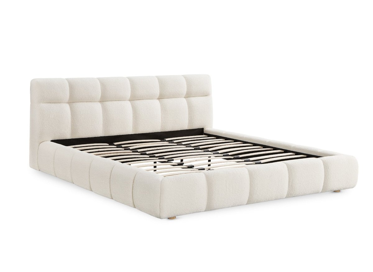 Lit double en tissu bouclette écru 180x200 cm GEORGINA - DécoInParis