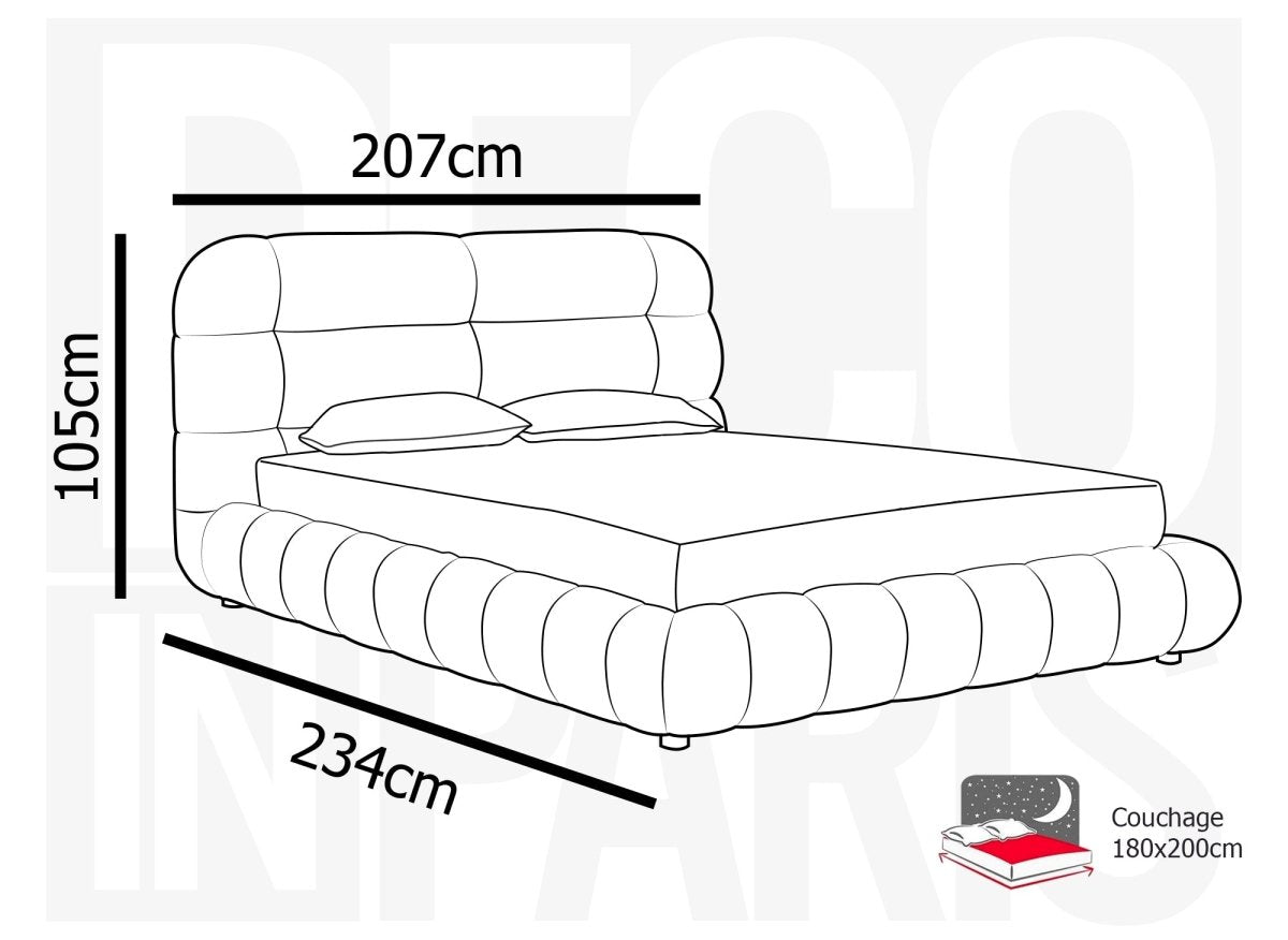 Lit double en tissu bouclette écru 180x200 cm YOURI - DécoInParis