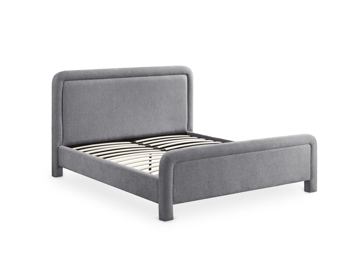 Lit double en tissu doux gris 140 x190 cm ANELA - DécoInParis