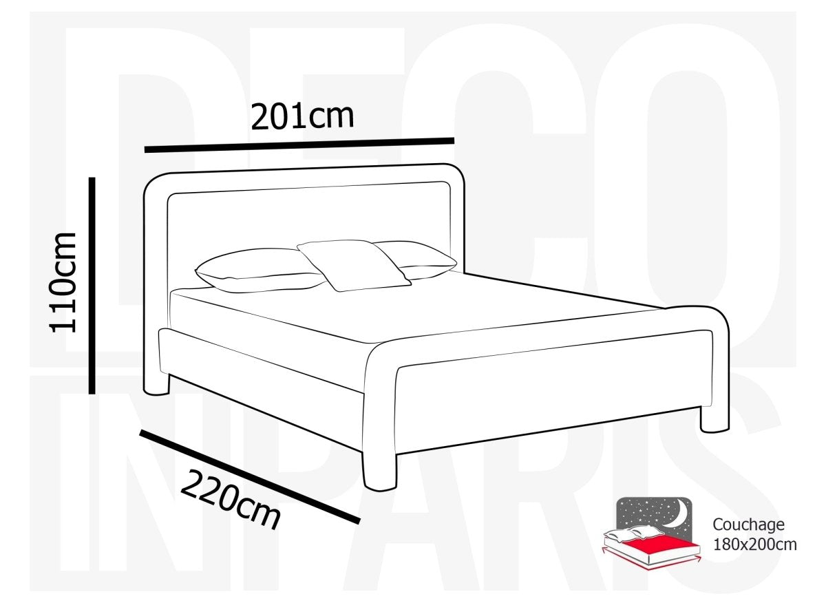 Lit double en tissu doux gris 180 x200 cm ANELA - DécoInParis
