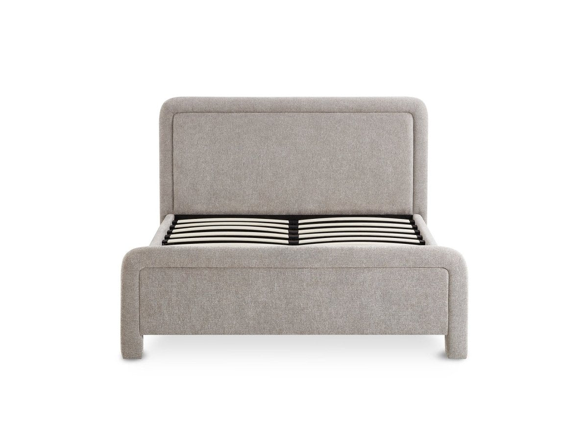 Lit double en tissu doux taupe 140 x190 cm ANELA - DécoInParis