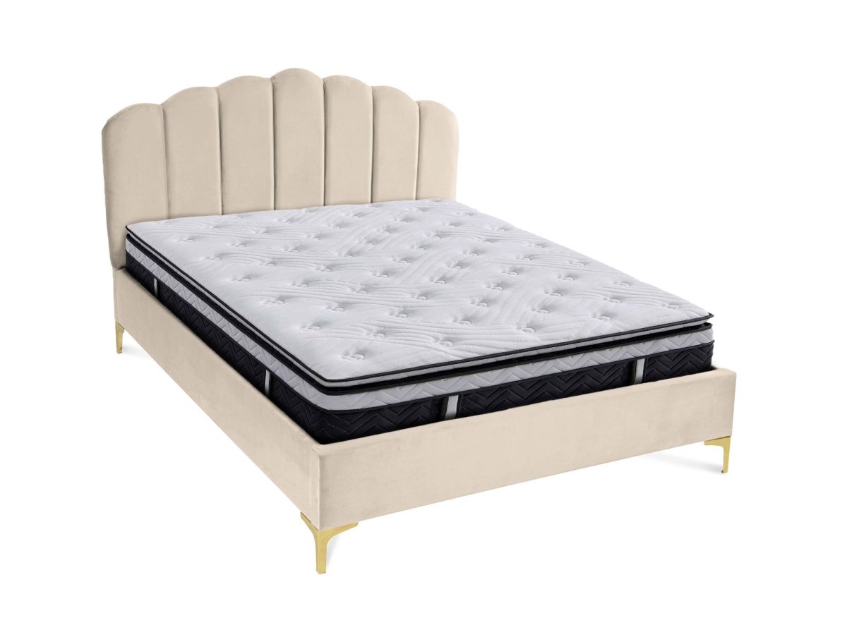 Lit double en velours beige 160x200 cm MARION - DécoInParis