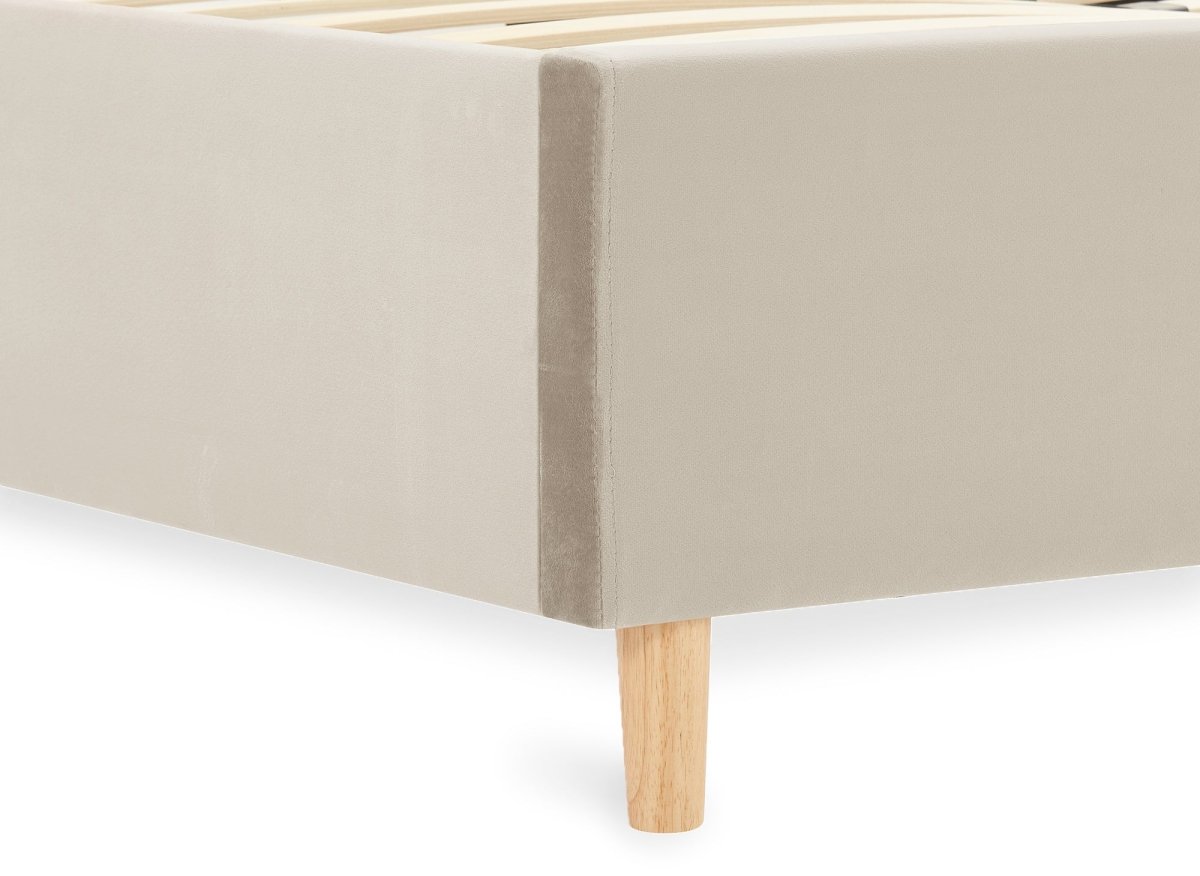 Lit double en velours capitonné beige MAREVA 160x200 cm - DécoInParis