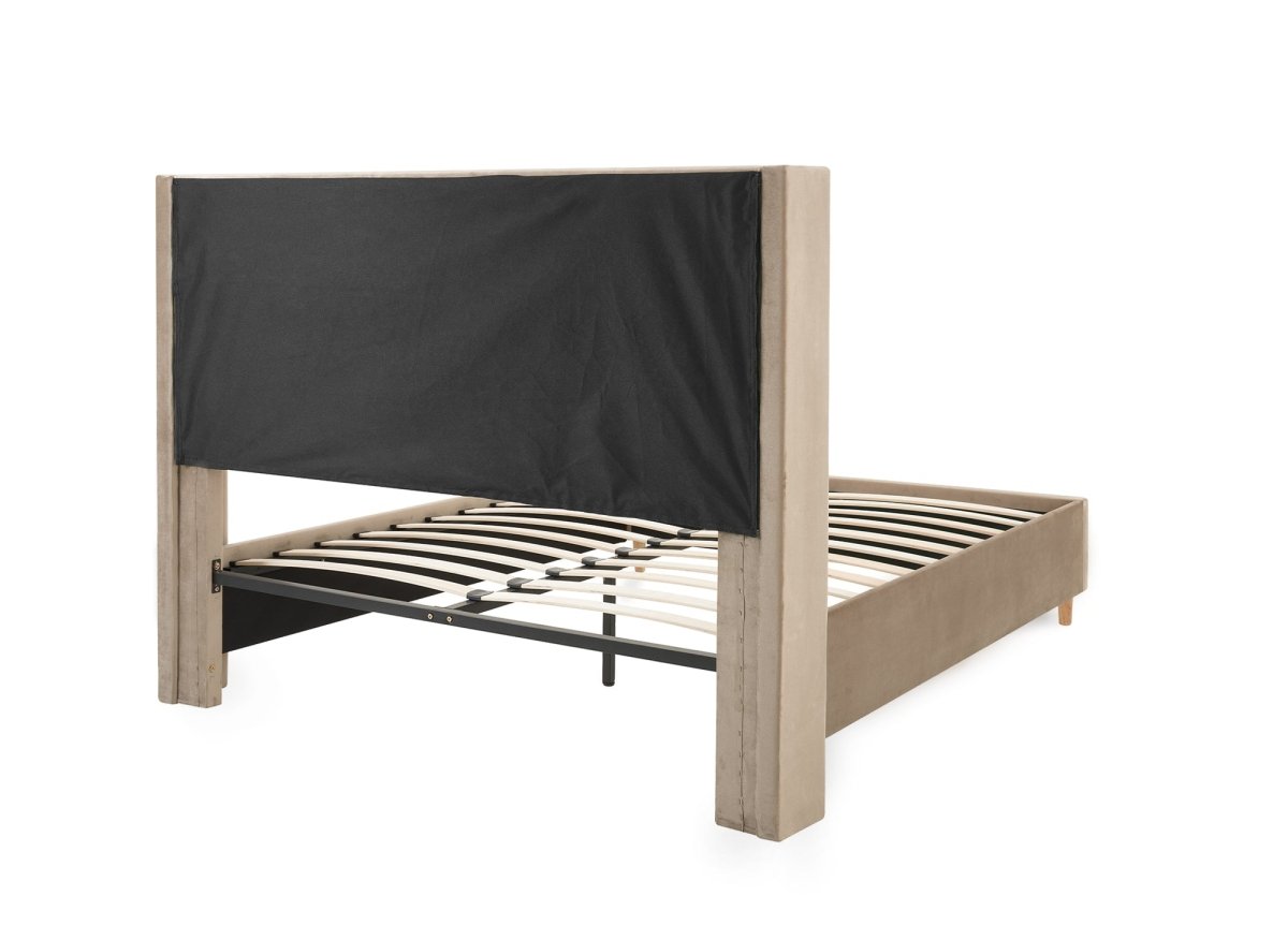 Lit double en velours capitonné en velours taupe MAREVA 160x200 cm - DécoInParis