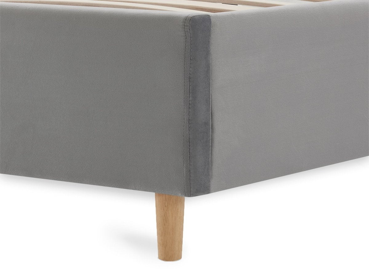 Lit double en velours capitonné gris MAREVA 140x190 cm - DécoInParis