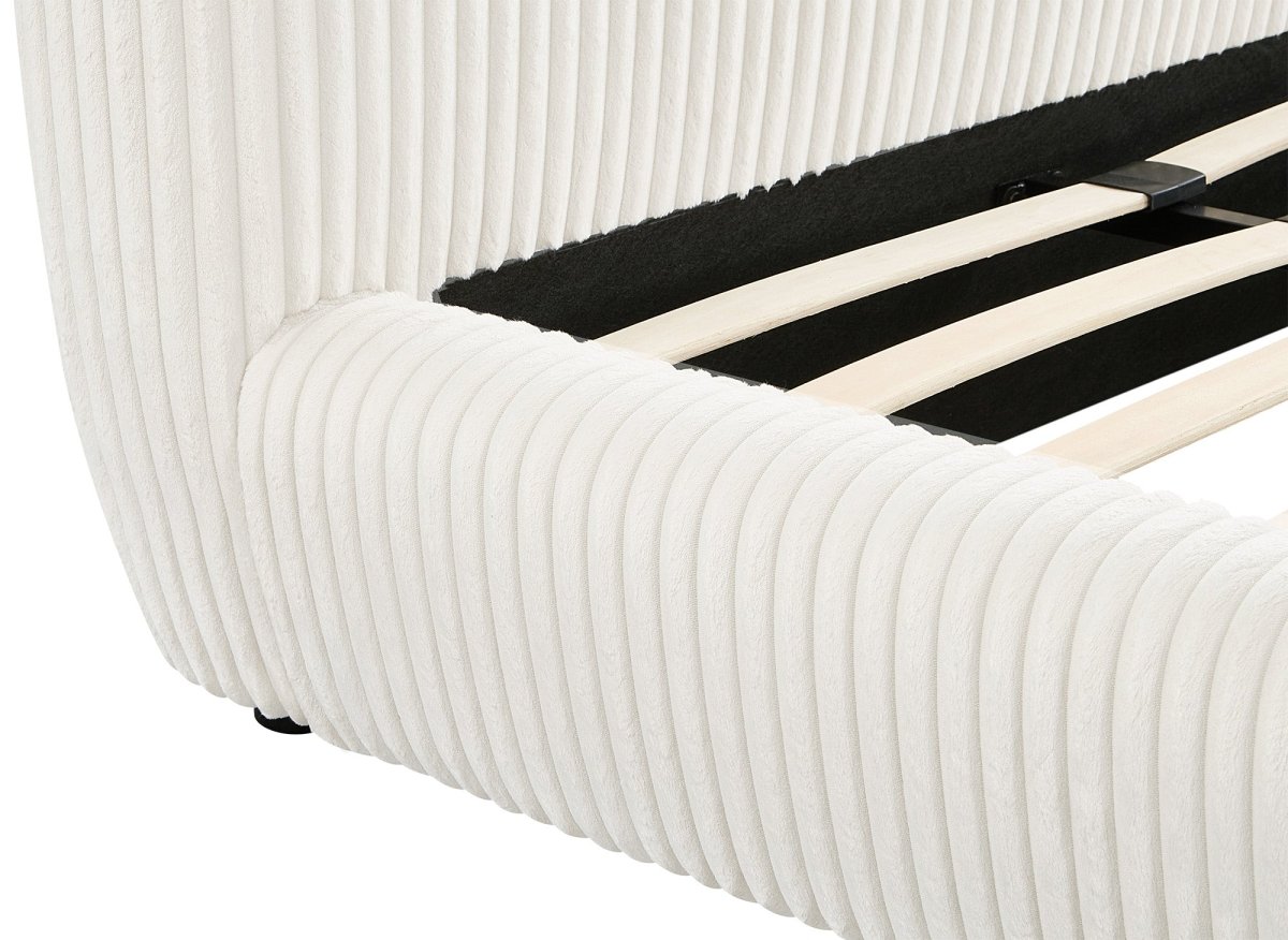 Lit double en velours côtelé épais beige 180x200cm SARA - DécoInParis